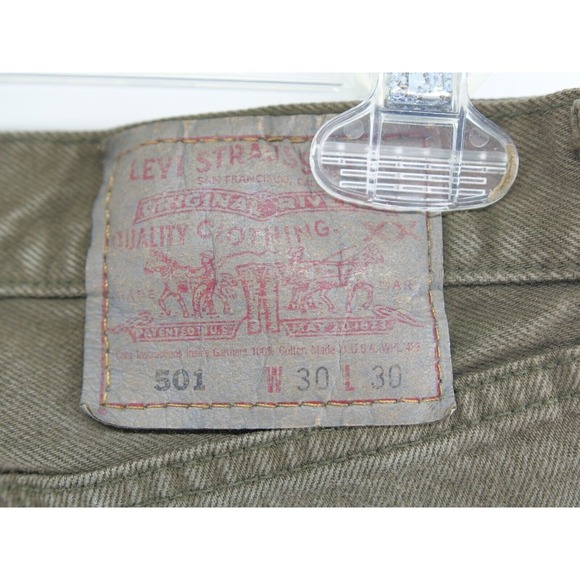 Vintage Levi's 501 Jeans Olive Green Mens 30x30 Button Fly Straight Leg USA - Picture 12 of 15